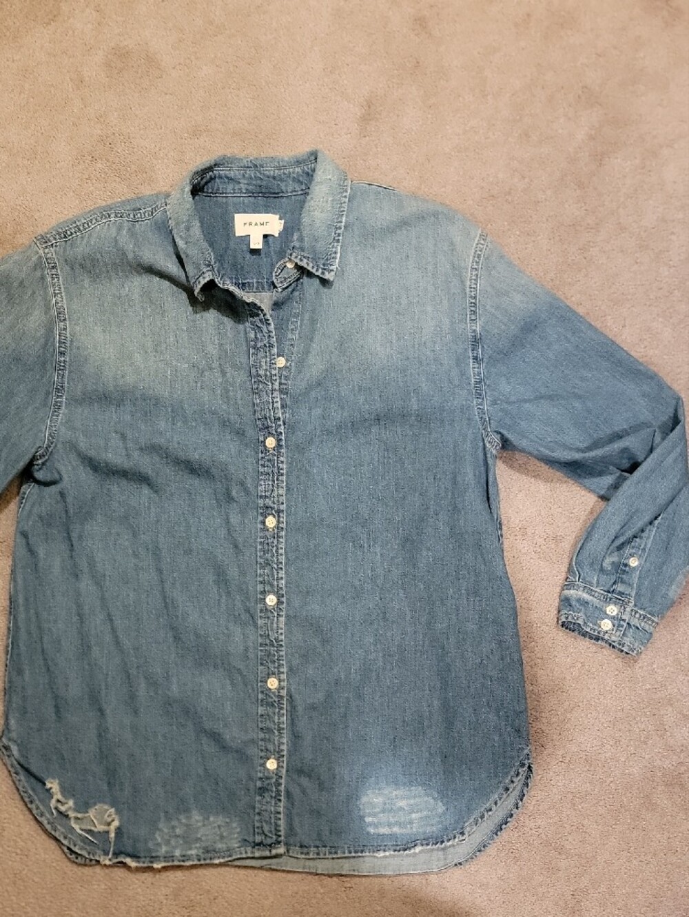 Frame Denim Light Blue Boyfriend Denim Shirt Jacket